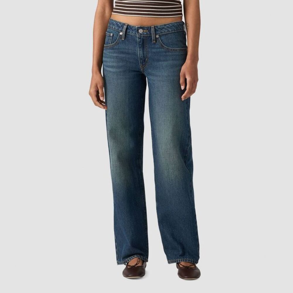 Levi's Women's Superlow Straight Baggy Jeans Dark Blue Denim 24
